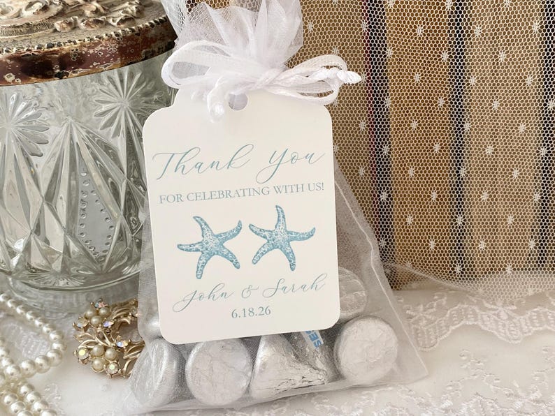 Beach Wedding Favor Bags: Starfish, Seashell, Personalized Tags image 2