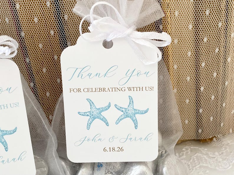Beach Wedding Favor Bags: Starfish, Seashell, Personalized Tags image 3