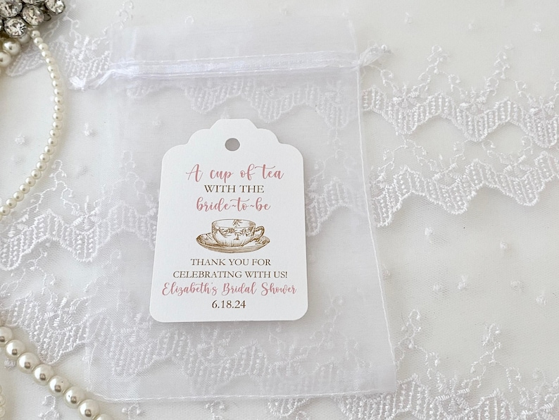 Tea Party Bridal Shower Favor Bags & Personalized Tags image 3