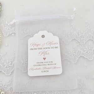 Hugs & Kisses Bridal Shower Favor Bags: Organza, Personalized Tags image 4