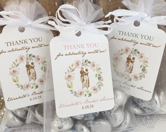 Pride and Prejudice Organza Favor Bags and Tags, Personalized Jane Austen Bridal Shower Favor Bags, Regency Wedding Victorian Romantic