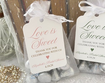 Love is Sweet Bridal Shower Favor Bags, Bridal Shower Treat Candy Bags, Organza Bags and Tags