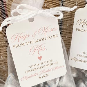 Hugs & Kisses Bridal Shower Favor Bags: Organza, Personalized Tags image 3