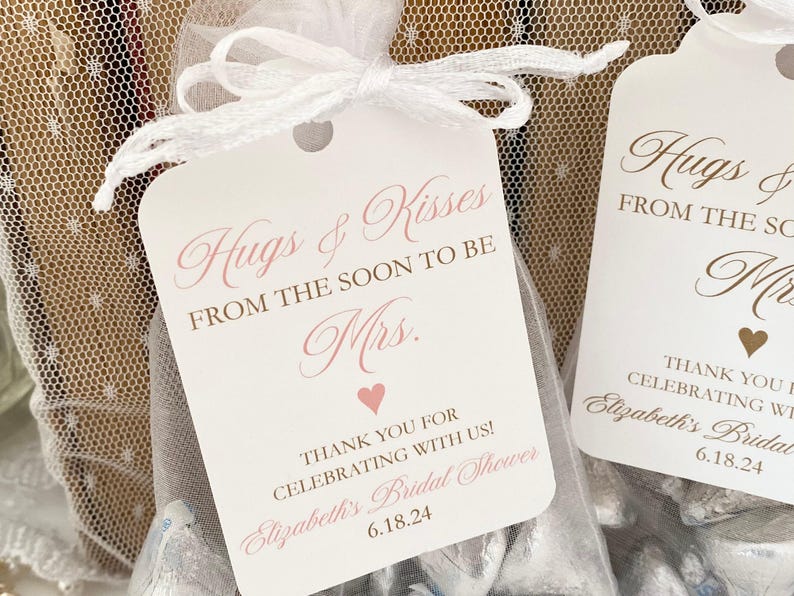 Hugs & Kisses Bridal Shower Favor Bags: Organza, Personalized Tags image 3