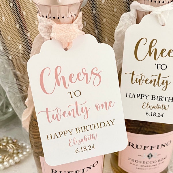 Cheers to 21 Years Tags Labels, 21st Birthday Wine Bottle Favor Tags, Birthday Champagne Favor Tags, Printed