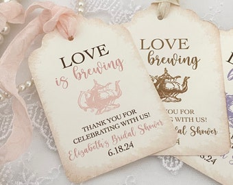 Tea Party Tags, Love is Brewing Tags, Bridal Shower Tea Party Tags, Printed