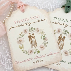 Printed Jane Austen Favor Gift Tags for Bridal Shower Party, Pride and Prejudice Bridal Shower Favor Tags, Regency Victorian Vintage