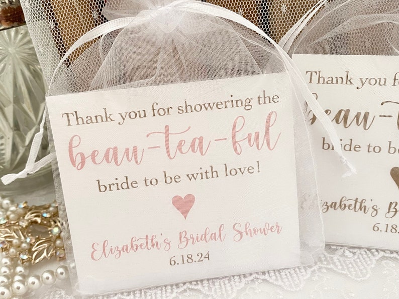 Bea-tea-ful Bride To Be Bridal Shower Tea Party Favor Bags, Tea Party Bridal Shower Favors, Tea Bag Favors image 1