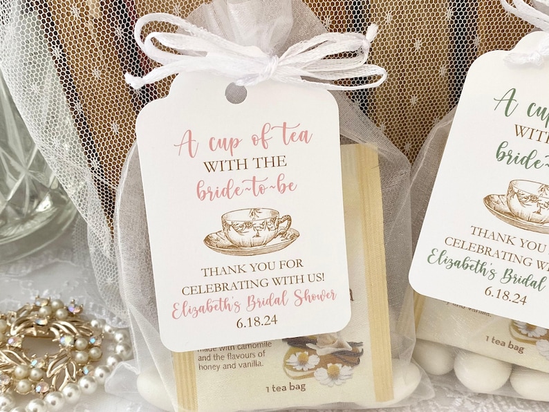 Tea Party Bridal Shower Favor Bags & Personalized Tags image 2