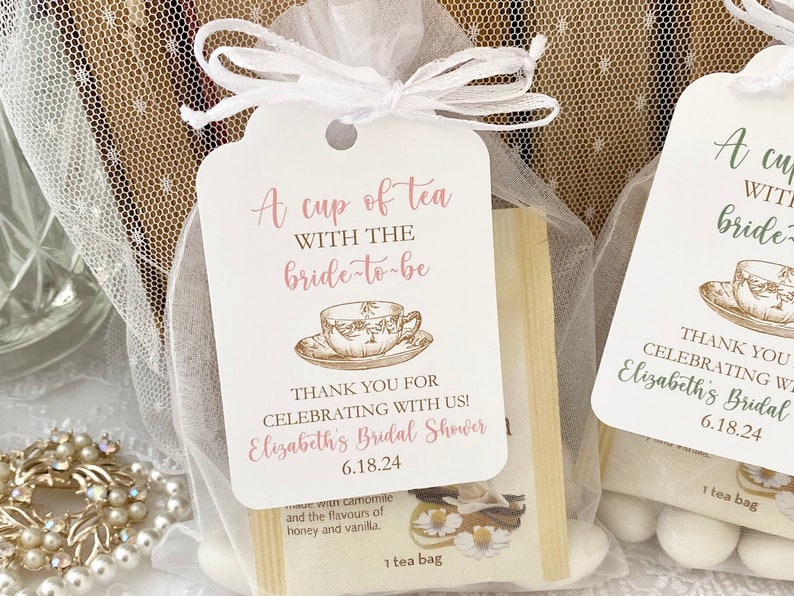 Tea Party Bridal Shower Favor Bags and Tags, A Cup of Tea with the Bride to Be Favors, Bridal Shower Tea Party Favor Tags, Tea Themed Shower image 2