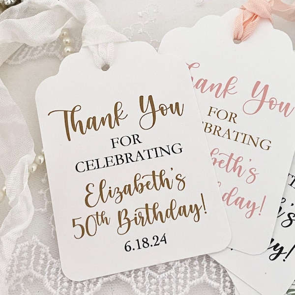 Thank you for celebrating birthday party favor tags, personalized milestone gift labels, printed custom adult birthday guest