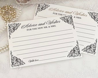 PRINTED Wedding Advice And Wishes Cards for the Mr. Mrs. Bride Groom, Reception Guest Book Cards, Marriage Tip Cards