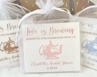 Love is Brewing Tea Party Favor Bags, Bridal Shower Tea Party Favors, Tea Bag Favors