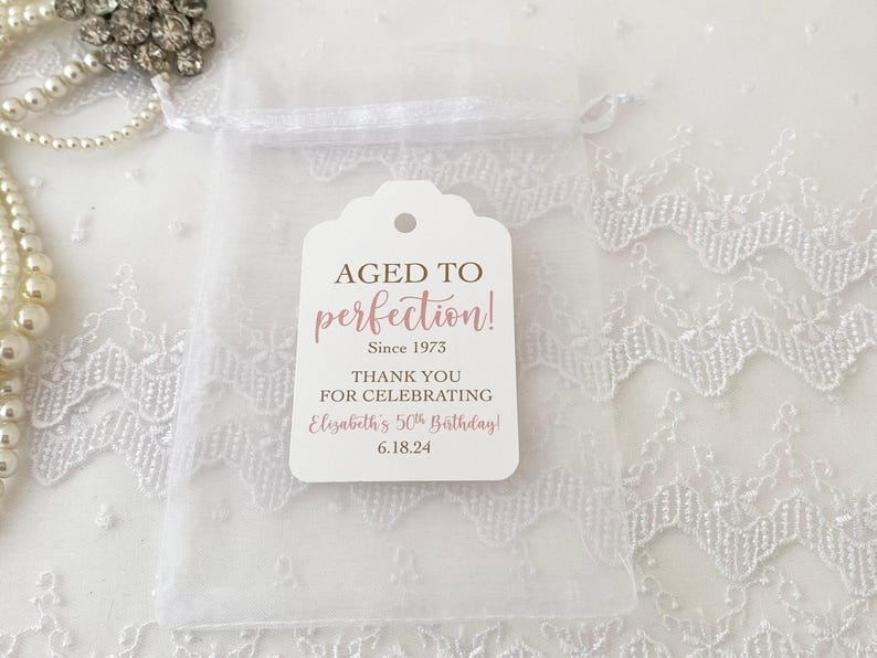 Aged to Perfection Birthday Favor Bags: Personalized Thank You Tags image 2