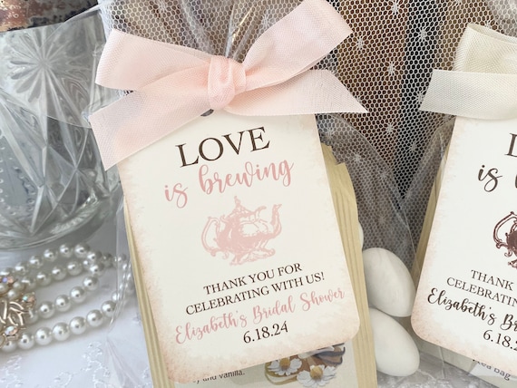 Love is Brewing Tea Party Favor Bags, Tea Party Bridal Shower Favor Bags  for Guests Tea Party Thank You Gift Bags 