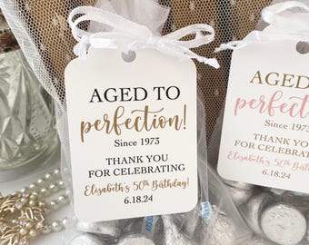 Aged to Perfection Birthday Favor Bags: Personalized Thank You Tags