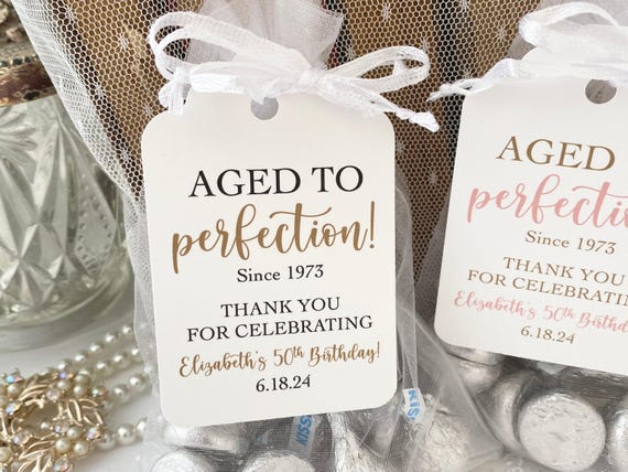 Aged to Perfection Birthday Favor Bags: Personalized Thank You Tags