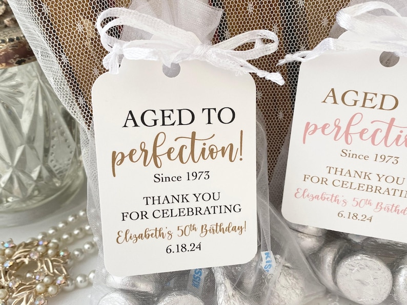 Aged to Perfection Birthday Favor Bags: Personalized Thank You Tags image 1