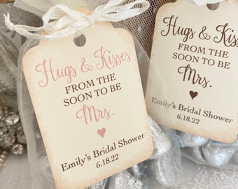 Hugs & Kisses Bridal Shower Bags, Hershey Kiss Bridal Shower Bags, Organza Bags and Tags, Printed