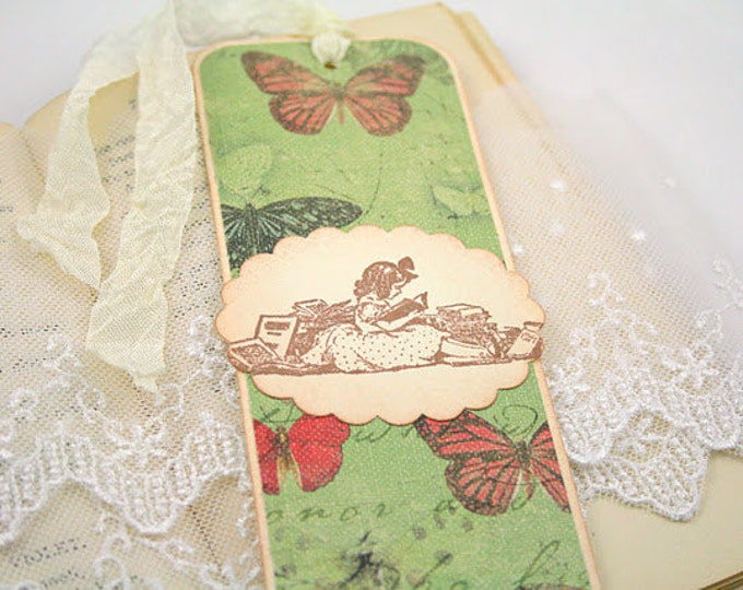Paper Bookmark Vintage Butterflies and Girl Reading - Etsy