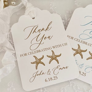 Printed Beach Wedding Starfish Favor Tags, Destination Wedding Gift Welcome Tags, Starfish Seashell Ocean Summer Wedding Favors