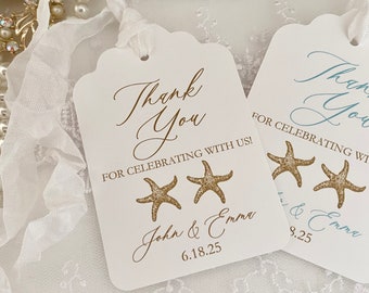 Printed Beach Wedding Starfish Favor Tags, Destination Wedding Gift Welcome Tags, Starfish Seashell Ocean Summer Wedding Favors