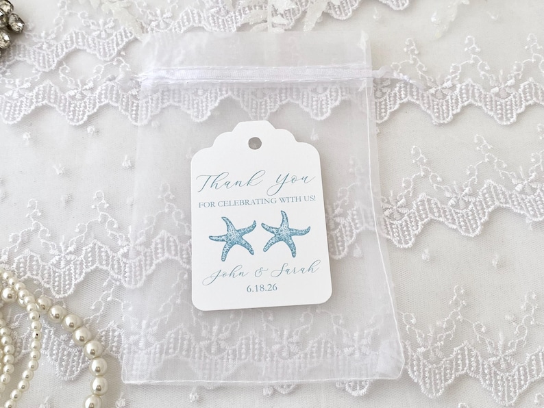 Beach Wedding Favor Bags: Starfish, Seashell, Personalized Tags image 4