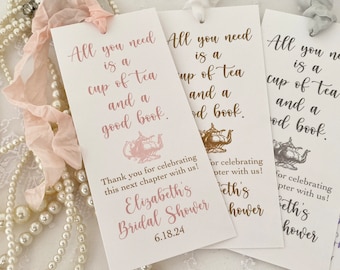 Tea Party Favor Bookmarks, Bridal Shower Tea Party Bookmarks, Bridal Tea Party Favors. Gifts, Bridesmaid Gifts, Handmade Printed