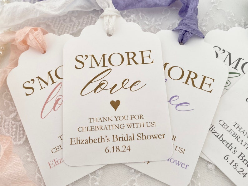 Printed Bridal Shower S'more Favor Gift Tags, Personalized S'mores Bar Tags Labels, Bridal Shower Wedding S'more Tags, S'more Love Tag image 2