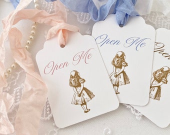 Open Me Tags, Alice In Wonderland Party Favor Tags Labels