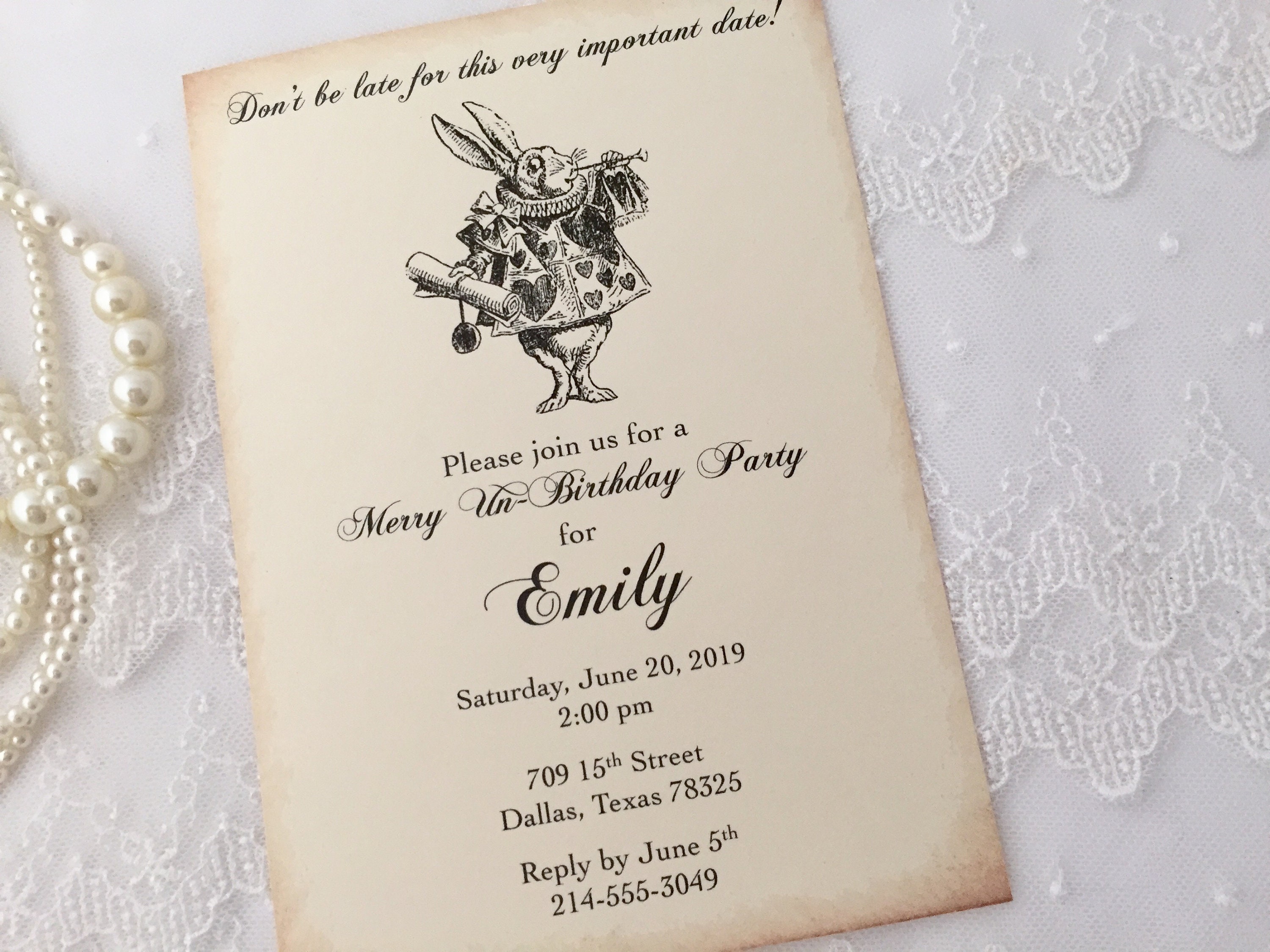 White Rabbit Birthday Invitations White Rabbit Birthday Etsy