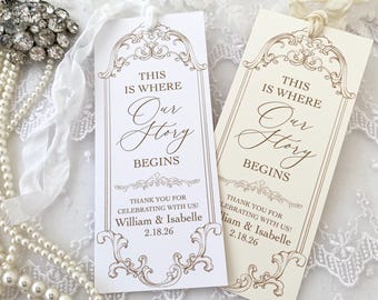 Romantic Wedding Bookmarks: 'Our Story Begins' Favors