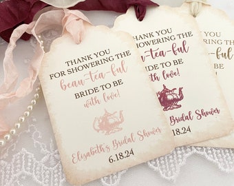 Printed Beau-tea-ful Bride to Be Tea Party Gift Tags, Tea Party Bridal Shower Tags Labels