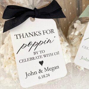 Thanks for Poppin&#39; By Wedding Favors, Wedding Popcorn Favor Treat Bags, Bridal Shower Popcorn Favors, Party Popcorn Bags, Engagement Favors