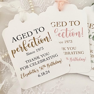 Aged to Perfection Tags Labels, Birthday Party Favor Tags for Adults Men Women, Personalized Birthday Whiskey Liquor Bottle Tags Labels