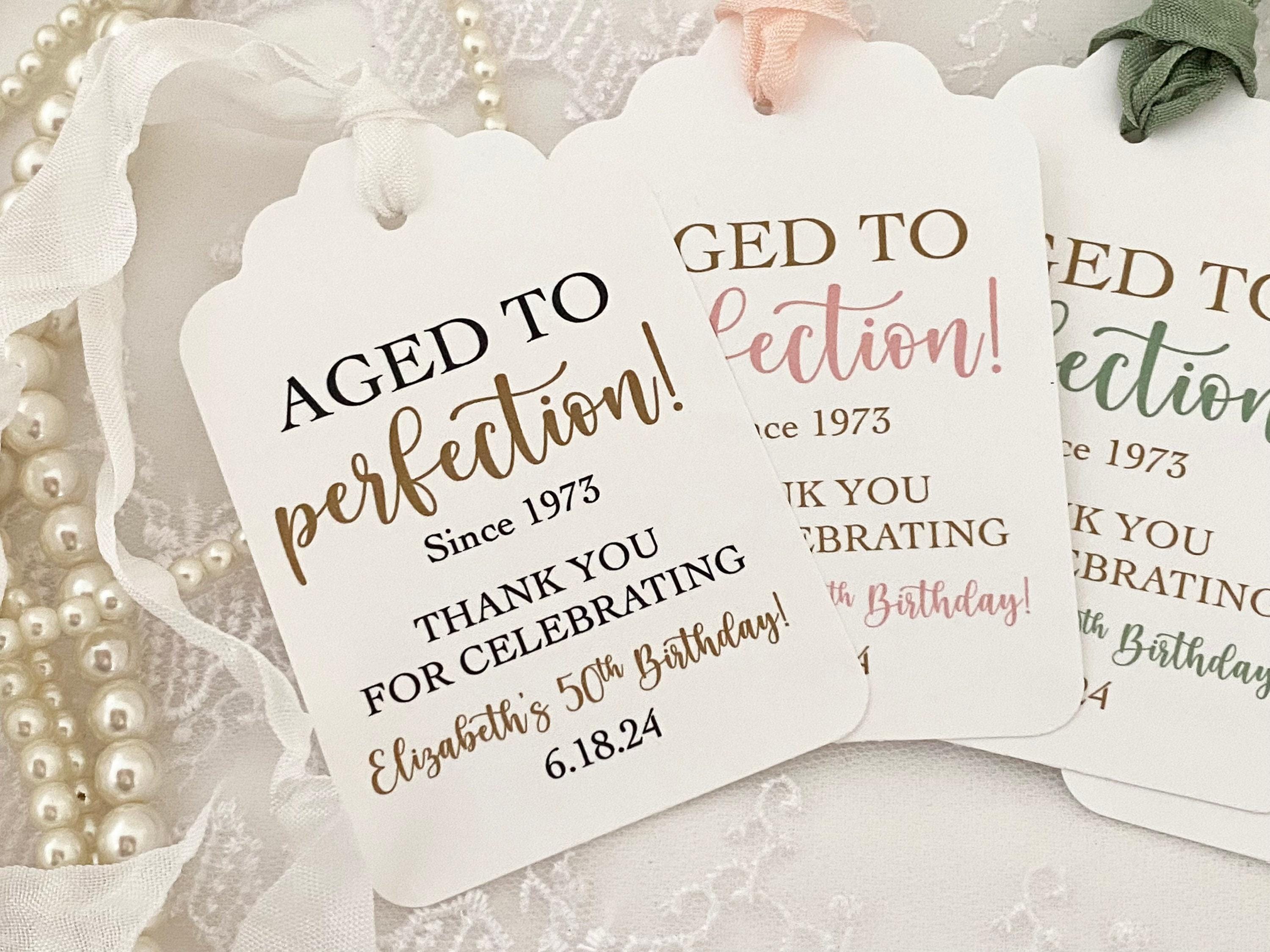 Aged to Perfection Tags Labels, Birthday Party Favor Tags for Adults Men Women, Personalized Birthday Whiskey Liquor Bottle Tags Labels
