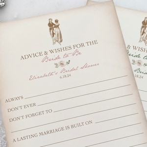 Printed Jane Austen Advice and Wish Cards, Pride and Prejudice Regency Wedding Bridal Shower Wish Cards, Wishes for the Bride to Be Vintage