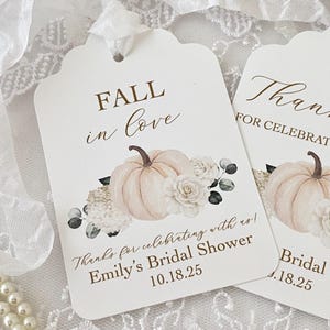 Fall in Love Pumpkin Bridal Shower Favor Tags with Ribbon