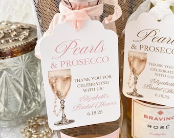 Pearls and Prosecco Favor Tags: Bridal Shower Champagne Labels