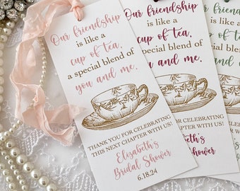 Tea Party Bridal Shower sBookmark Favors Gifts, Tea Lovers Bookmark Favors for Bridal Shower Tea Party Shower, Personalized Printed