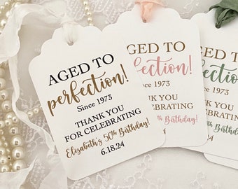 Aged to Perfection Tags Labels, Birthday Party Favor Tags for Adults Men Women, Personalized Birthday Whiskey Liquor Bottle Tags Labels