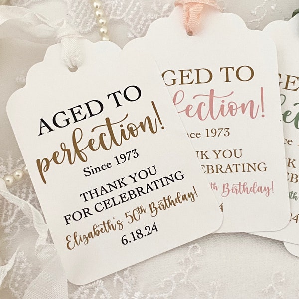 Aged to Perfection Tags Labels, Birthday Party Favor Tags for Adults Men Women, Personalized Birthday Whiskey Liquor Bottle Tags Labels