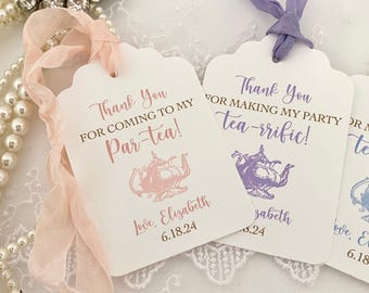 Printed Tea Party Thank You Tags with Ribbon