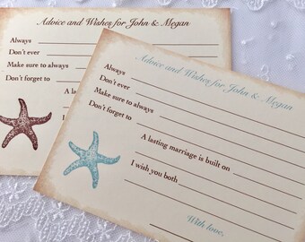 Starfish Wish Cards, Starfish Wedding Wish Cards, Beach Advice Cards, Set of 10