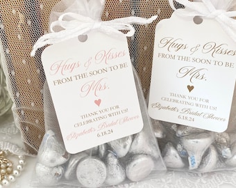 Hugs & Kisses Bridal Shower Favor Bags: Organza, Personalized Tags