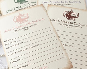 Printed Tea Party Bridal Shower Wishes Advice Cards, Personalized Bride to Be Wish Date Night Idea Cards, Vintage Style