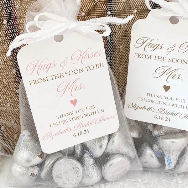 Hugs & Kisses Bridal Shower Bags, Hershey Kiss Bridal Shower Bags, Organza Bags and Tags, Printed