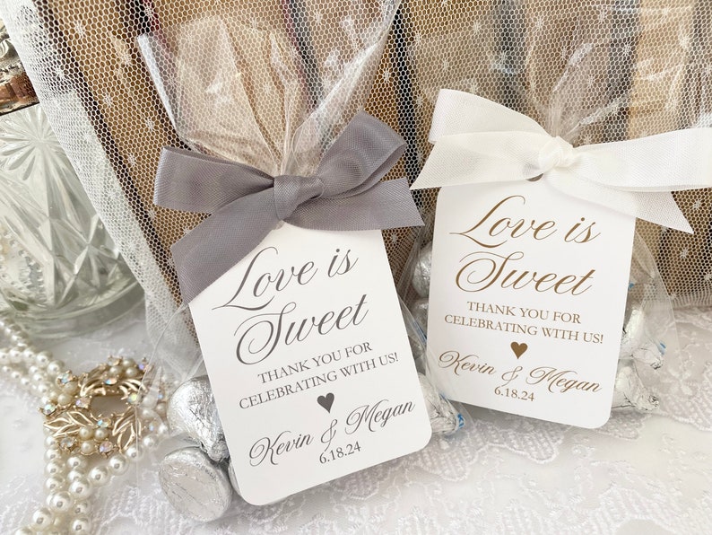 Love is Sweet Wedding Favor Bags, Wedding Bags for Candy Cookies, Reception Favor Gift Bags for Guests, Take Home Thank You Bags, Printed image 2