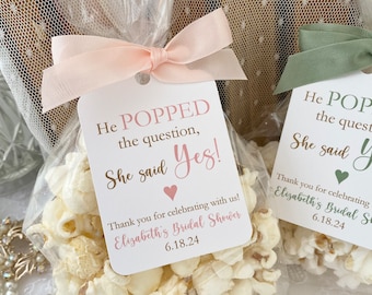 Bridal Shower Popcorn Favor Bags, Popcorn Bridal Favor Bags, He Popped the Question, She Said Yes Bags, Printed