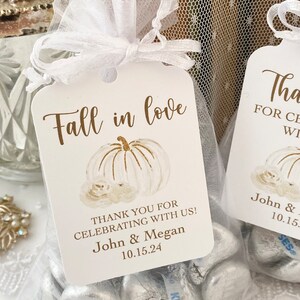 White and Gold Pumpkin Favor Bags for Wedding, Gold and White Fall in Love Pumpkin Favors, Fall Autumn Wedding Favor Bags, Printed